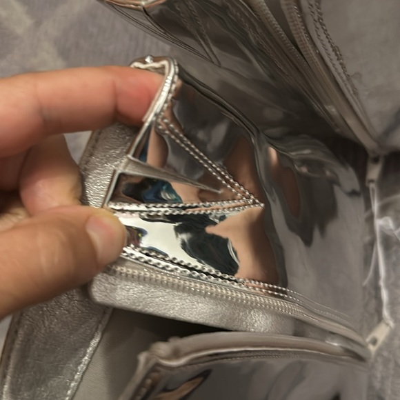 A New Day Women's Shandra Ankle Boots Patent Leather Silver Pointy Toe - Picture 8 of 11